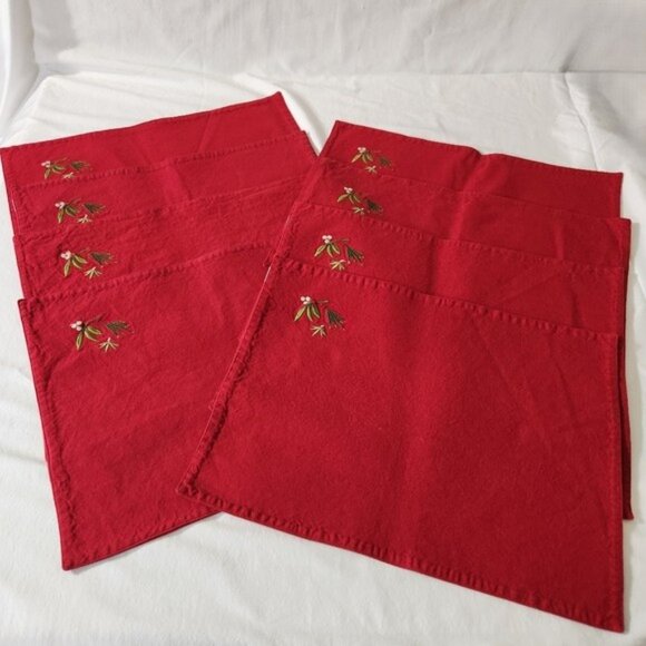 Tag Red Holiday Floral Embroidered Diner Table Placemat Settings For Eight Party - Picture 4 of 9